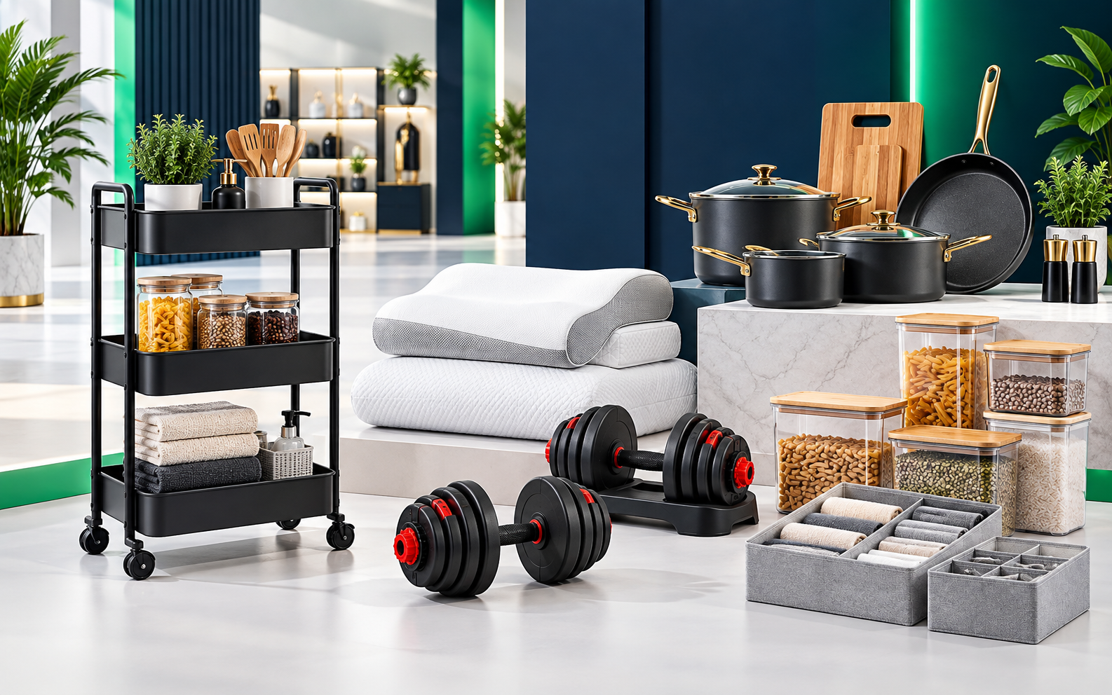 Mix de produtos Ta-Orbis: cozinha, organização e fitness para revenda